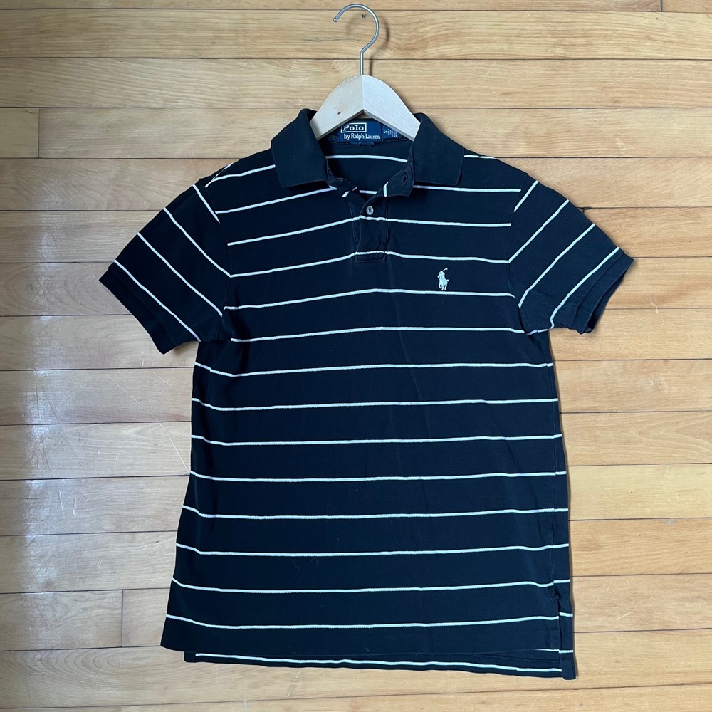Polo Ralph Lauren Mens Custom Fit Striped Polo Shirt Navy Blue White Small